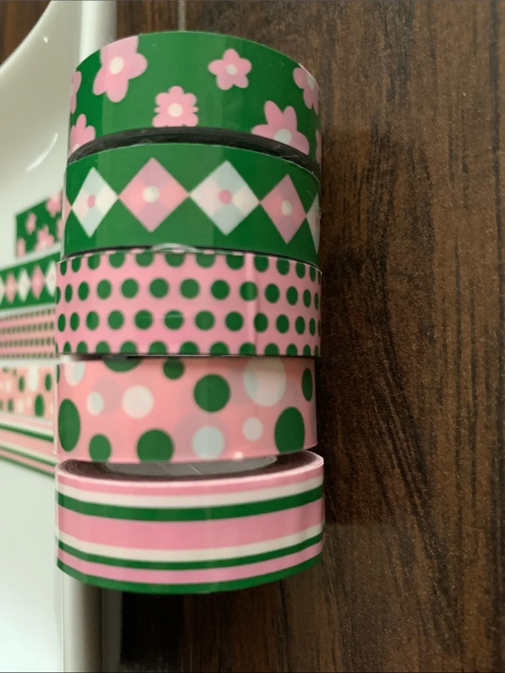 Decorative Pink & Green Patterned PET Washi Tape Set